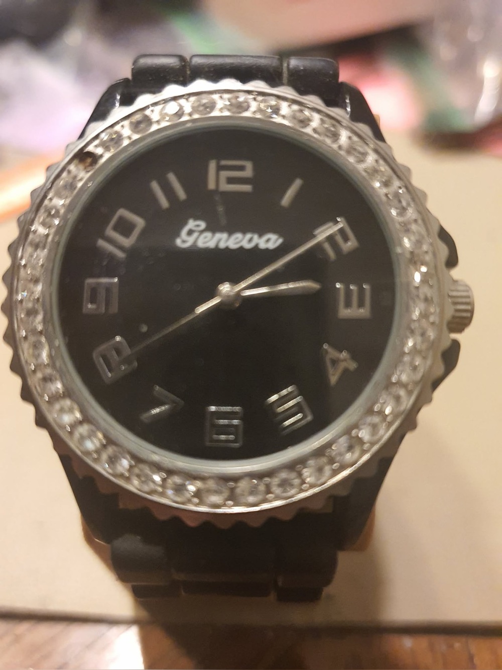 🦋10/$20🦋 Geneva Silver/Black Rhinestone Silicone Women's Watch